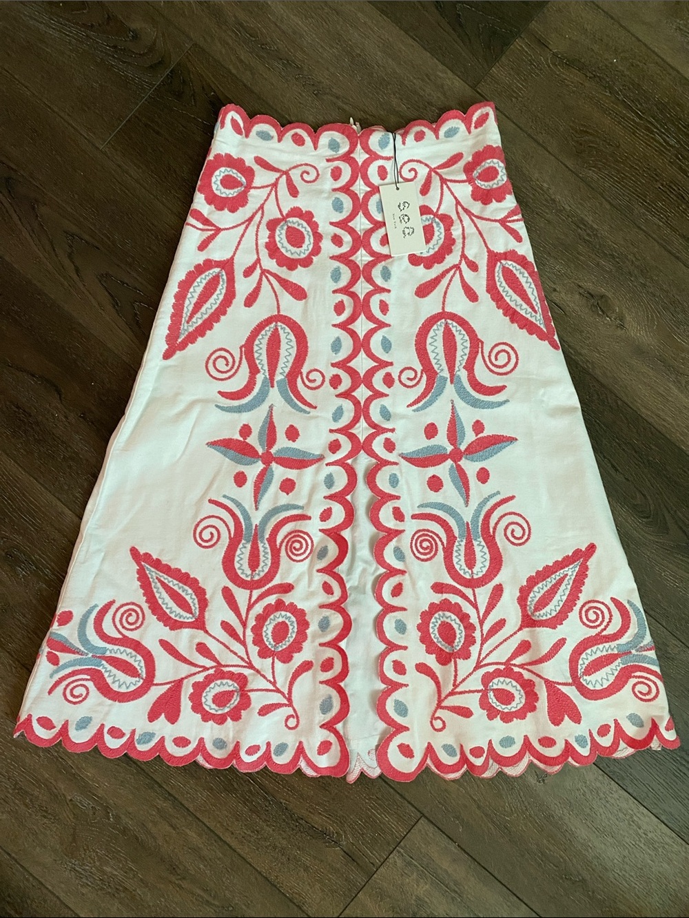 $425 NWT Sea New York White A-Line Skirt with Coral and Soft Gray Embroidery - Picture 3 of 7